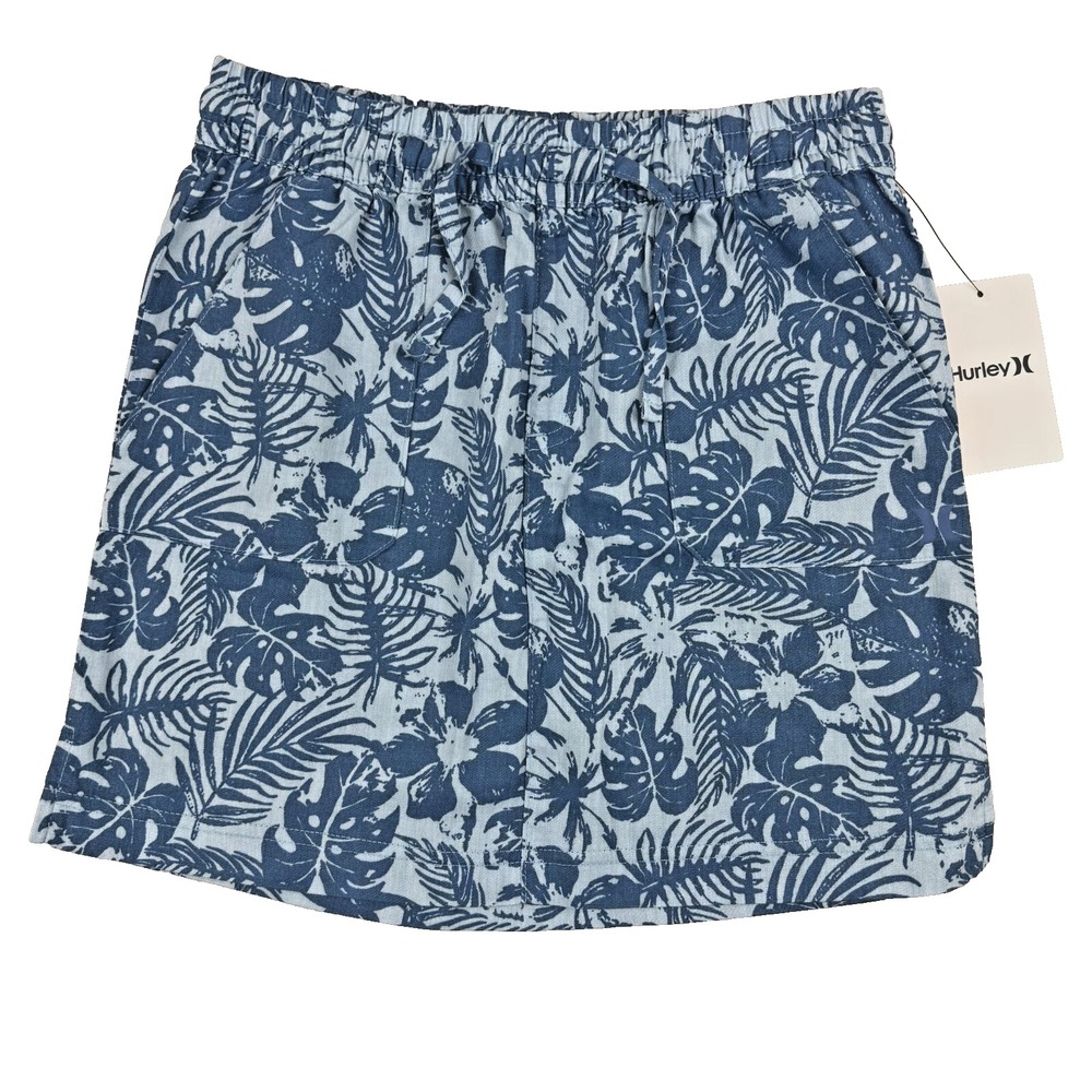 NWT HURLEY GIRLS Pull On Drawstring Skirt Hawaiian Tropical Blue - M 10-12 yrs‎